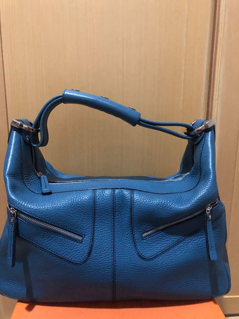 blue leather bag