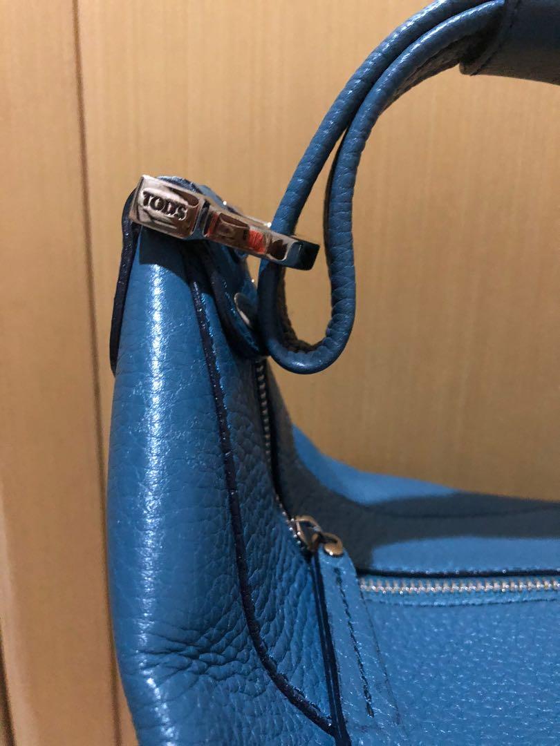 blue leather bag