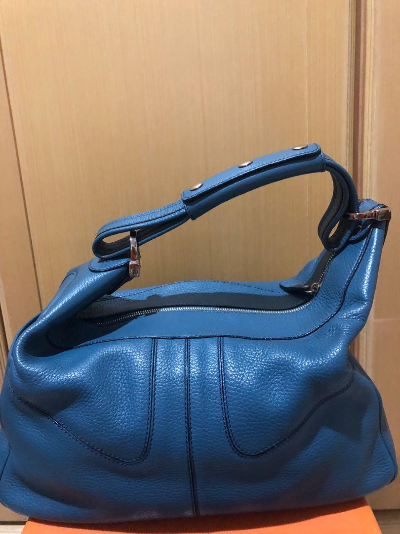 blue leather bag