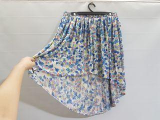 Topshop Dip Hem Abstract Print Silky Pleated Short Skirt