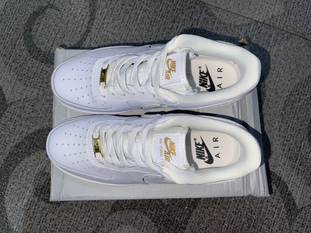 UA Nike Air Force 1 with Gold Swoosh and Font Women s Fashion