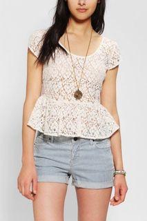 Urban Outfitters Pins & Needles Cropped Lace Ruffle Hem Peplum Blouse Top