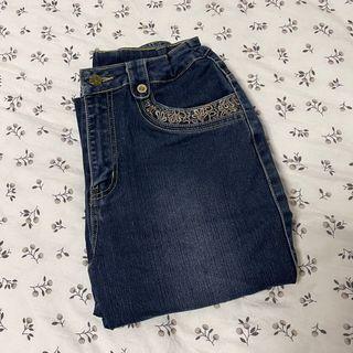 vintage thrifted high waisted embroidered jeans