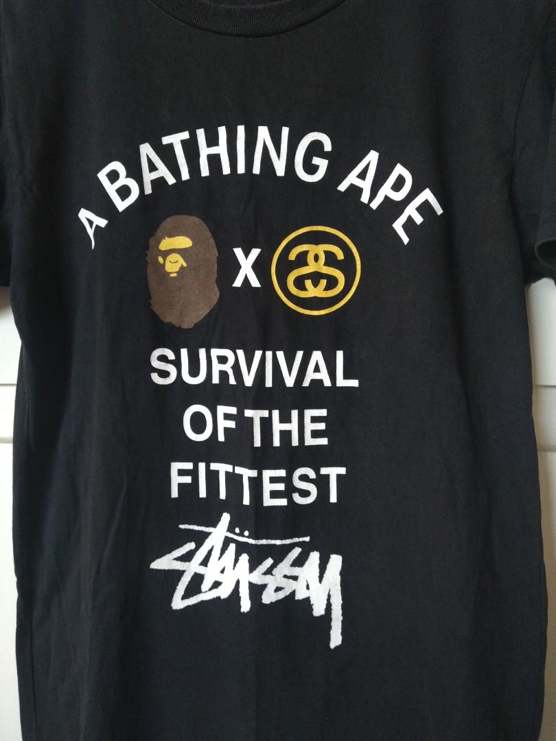 A Bathing Ape x Stussy Tshirt, Fesyen 