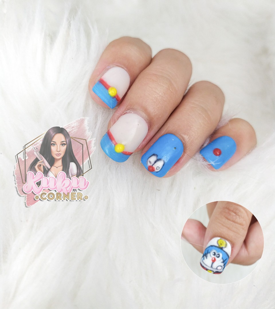 Doraemon press on nails, Beauty & Personal Care, Hands & Nails on Carousell
