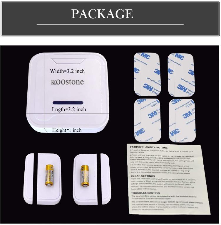 Koostone Wireless Door Entry Sensor Alarm Chime, Door Open