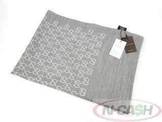 Luxury Items Pawnshop Manila - Gucci Grey Wool Silk GG Guccissima Shawl/Scarf Wrap