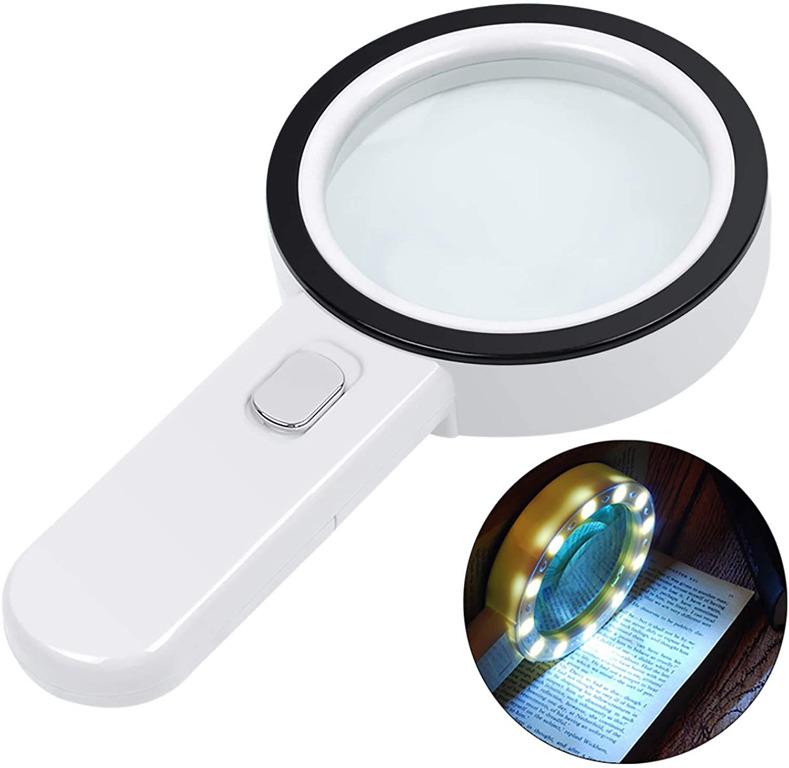 Magnifying Glass with Light and Stand, Foldable Handheld Magnifying Glass 18 LED Illuminated Lighted Magnifier for Macular Degeneration, Seniors