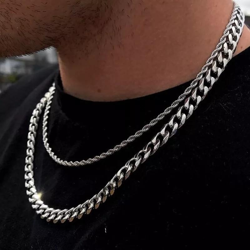 Mens black stainless steel necklace on sale
