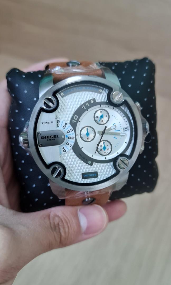 NEW Diesel Little Daddy Quartz White Dial Brown Leather Watch