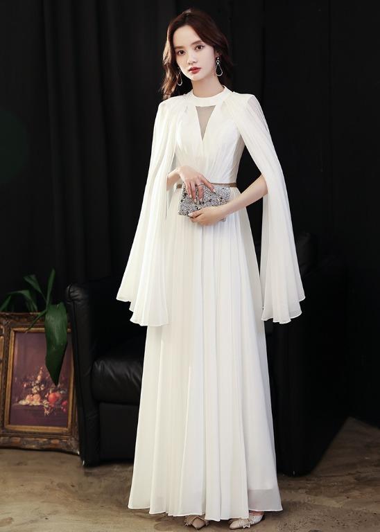 White evening gown new arrivals with cape
