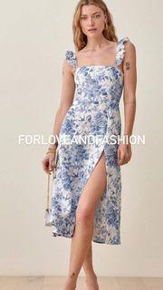 Riley White-Blue Floral Midi Dress