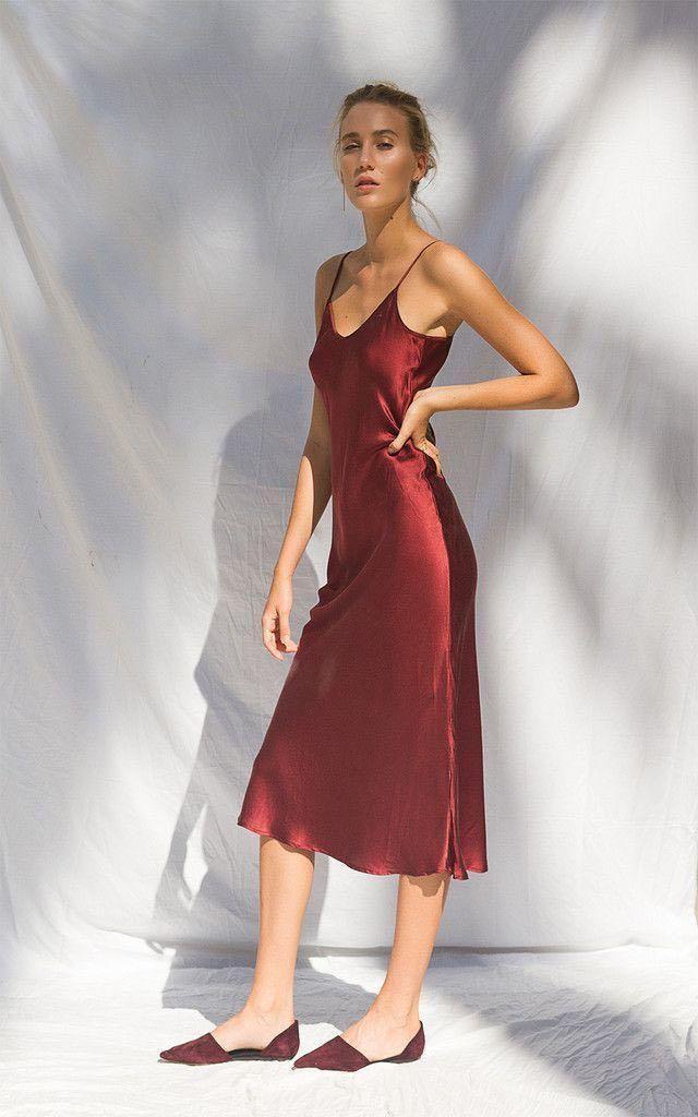 silk laundry red slip dress