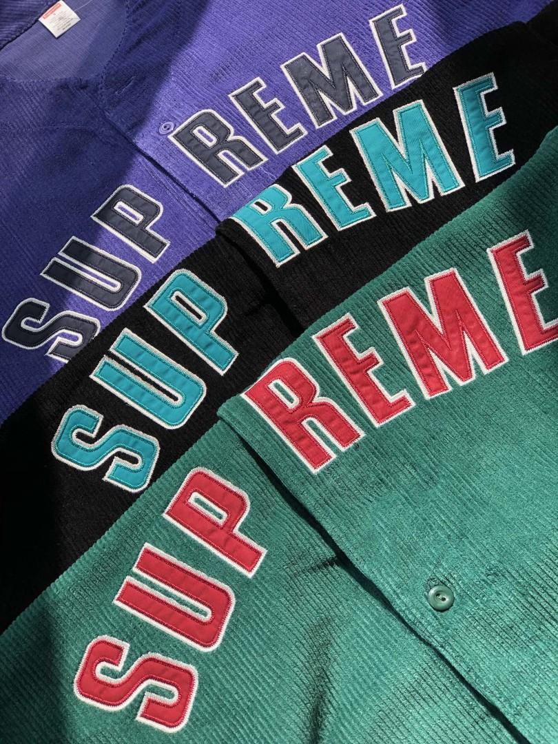 SUPREME Corduroy Baseball Jersey 棒球短袖外套黑色綠色紫色S~xl 偏大