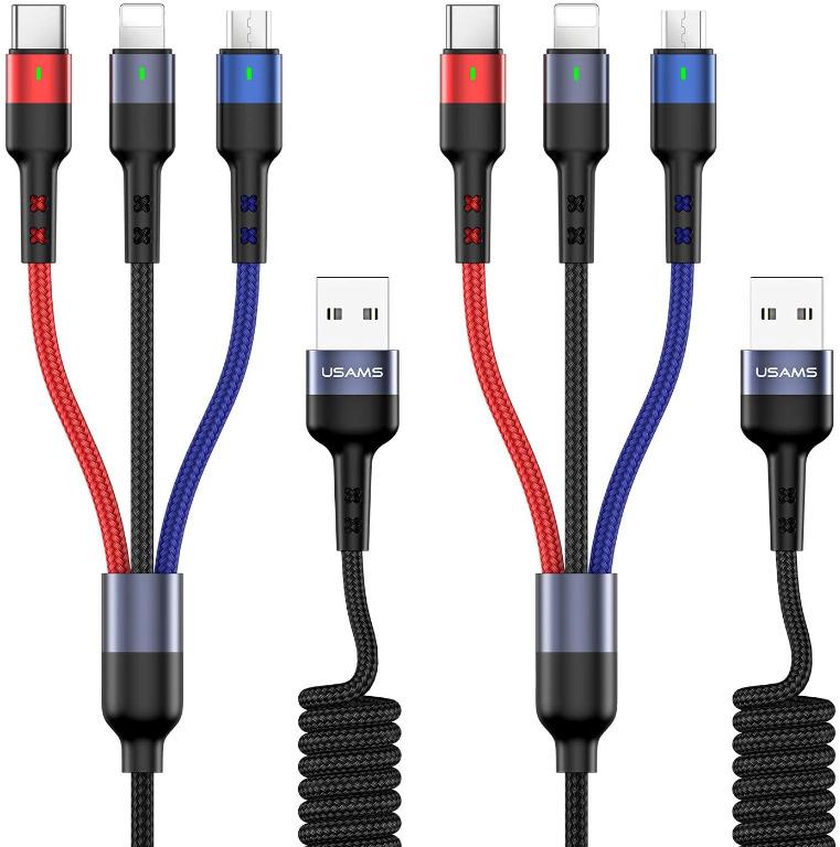Multi Charging Cable, (2Pack 5FT) Multi USB Charger Cable Aluminum Nylon 3  in 1 Universal Multiple Fast Charging Cord 
