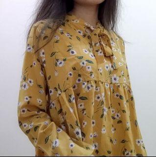 Yellow Floral Tunic Blouse