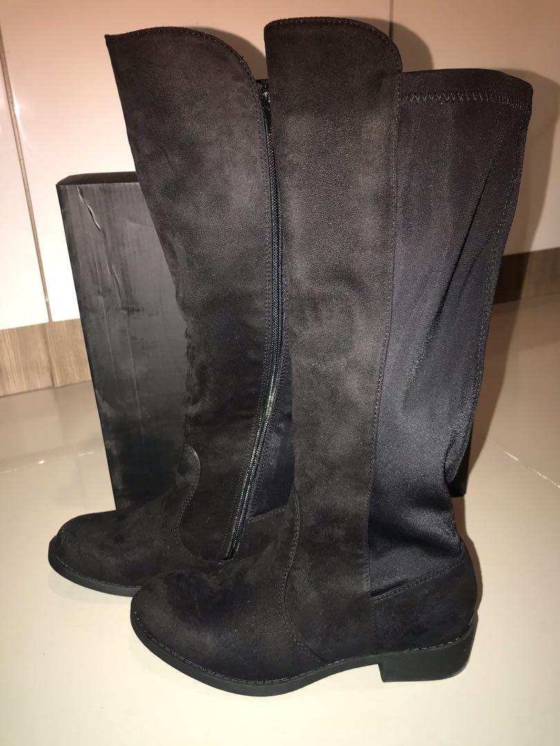 Black riding boots, Fesyen Wanita, Sepatu di Carousell Black Riding Boots With Gold Hardware