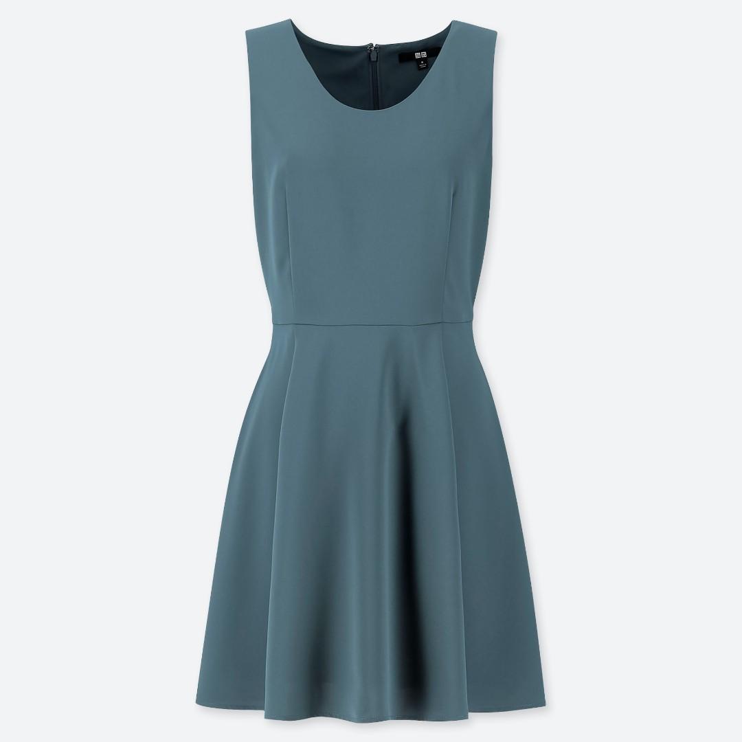 BN Uniqlo Teal Drape Mini Sleeveless Dress Women s Fashion Tops Sleeveless on Carousell