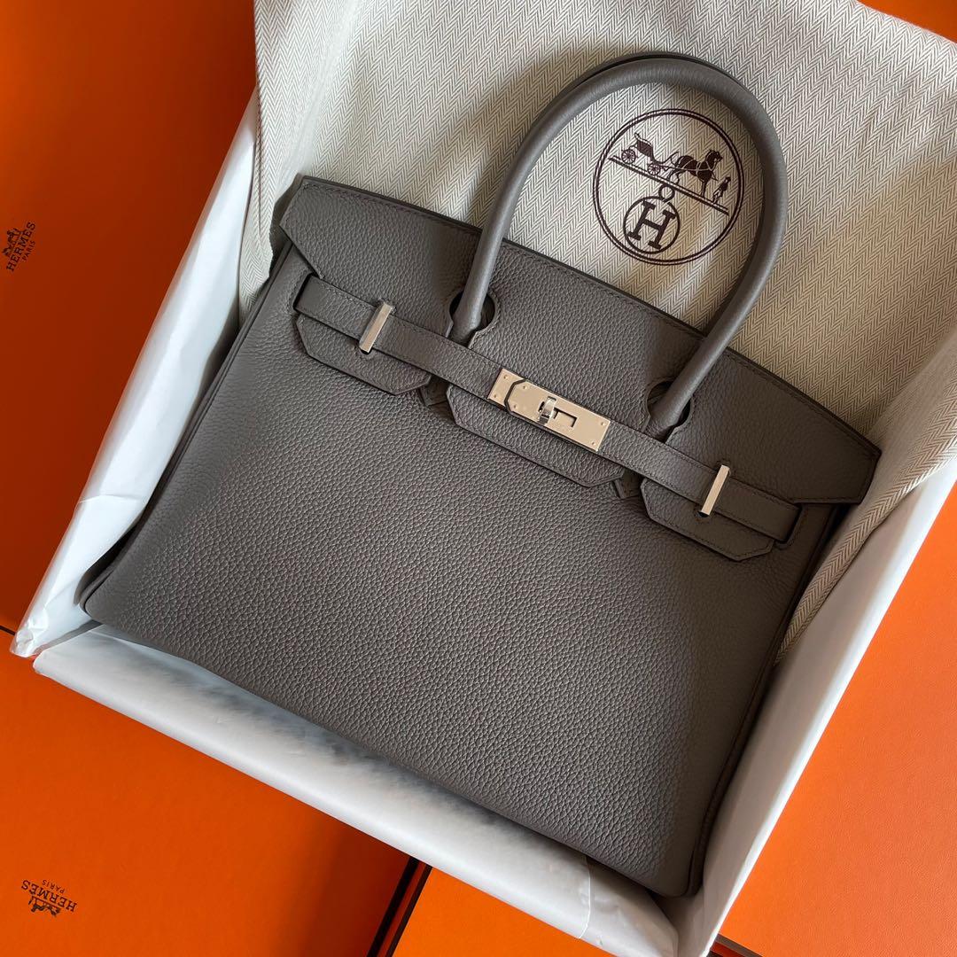 Hermes Birkin 35 Gris Etain Togo Leather PHW Handbag