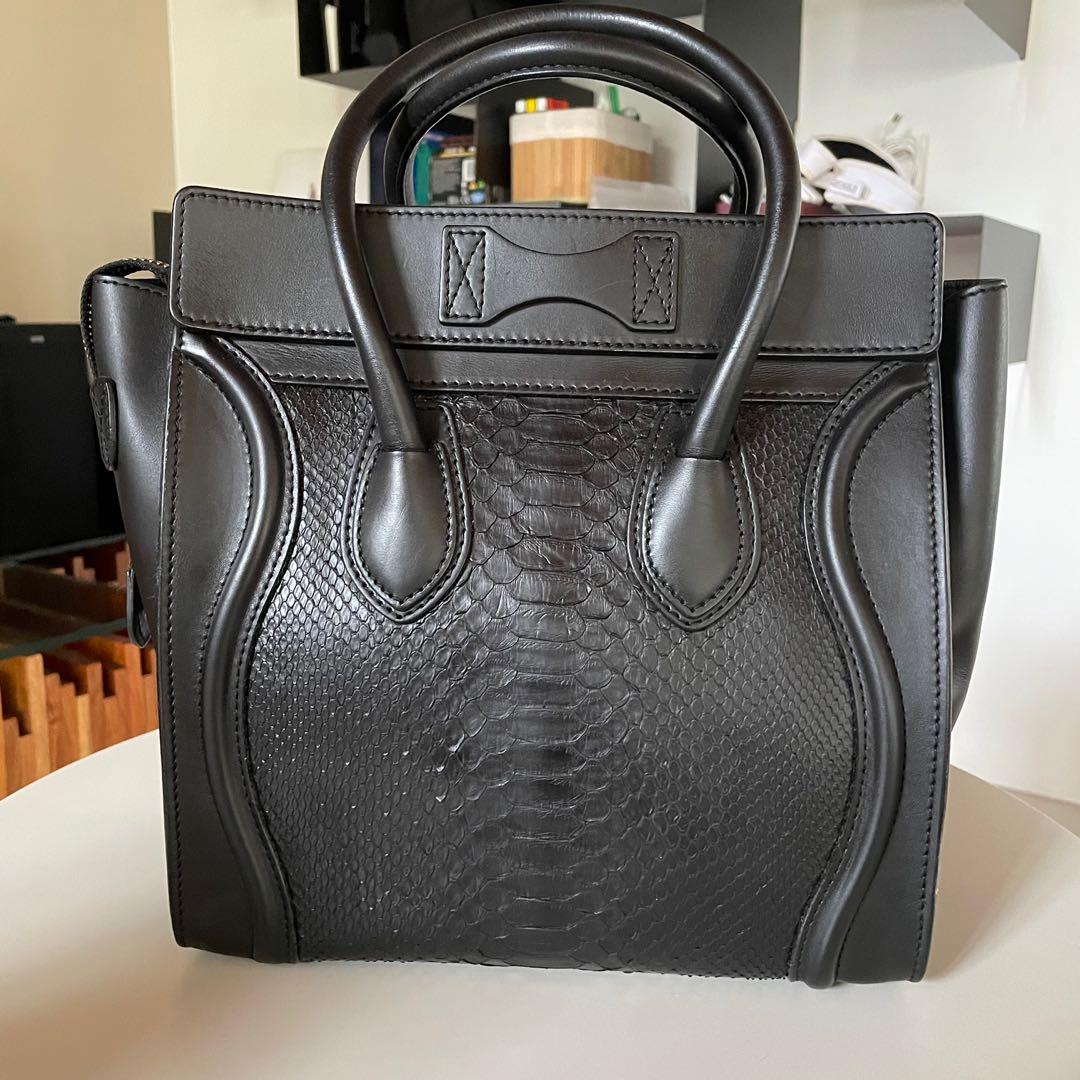 GUARANTEED AUTHENTIC LIKE NEW Celine Micro Luggage Handbag BLACK PYTHON (Category: Luxury Bags & Wallets) located in Cagayan de Oro. Submitted by alexamc_ (Listing ID 1083361723, Image 2). Description: AUTHENTIC LIKE NEW Celine Micro Luggage Handbag BLACK PYTHON RFS: too heavy for me i have a problem with my wrist.