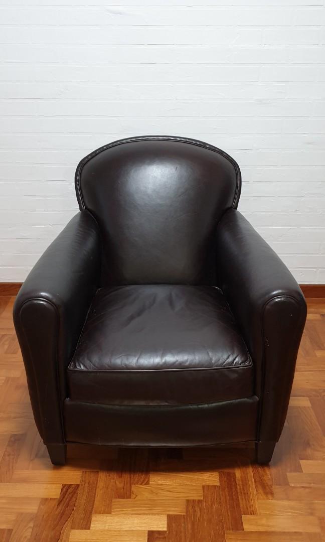 CRATE AND BARREL EIFFEL LEATHER ACCENT ARM CHAIR