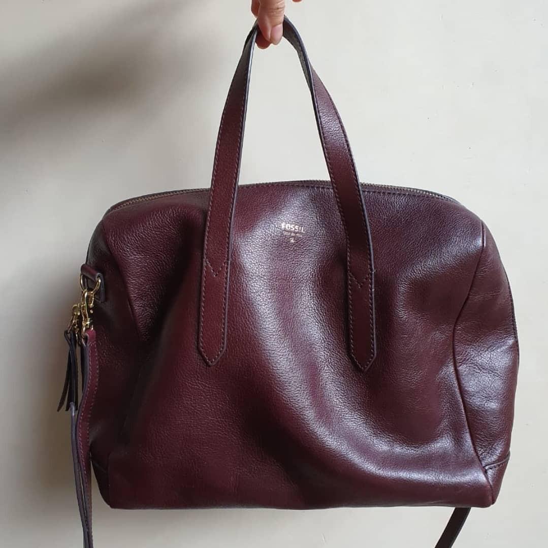 Fossil Sydney satchel maroon Barang Mewah Tas Dompet di Carousell