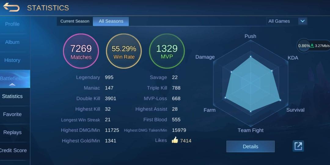 ML ACCOUNT / MOBILE LEGENDS ACCOUNT (Category: Video Cameras) located in Cavite. Submitted by qwertyqwery545 (Listing ID 1083301218, Image 2). Description: 2.5k (negotiable) MAX EMBLEM HIGH WR 111 skins MAY LIMITED EPIC SKIN NI URANUS PM FOR MORE INFO.