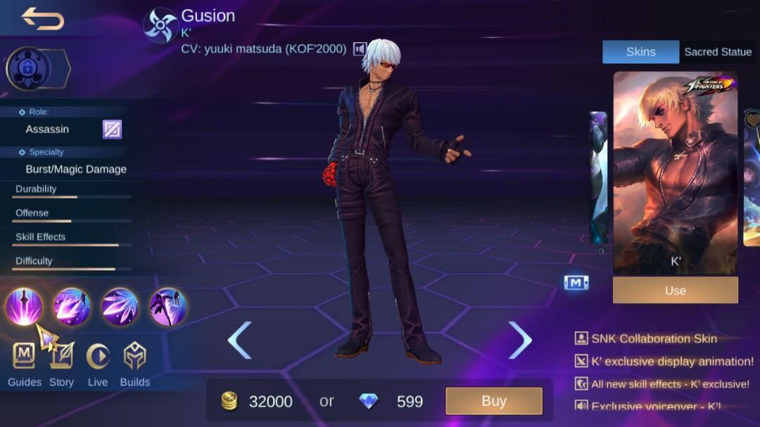 Steal Legend Gusion Skin Mobile Legend Account Video Gaming Gaming Accessories Game Gift Cards Accounts On Carousell