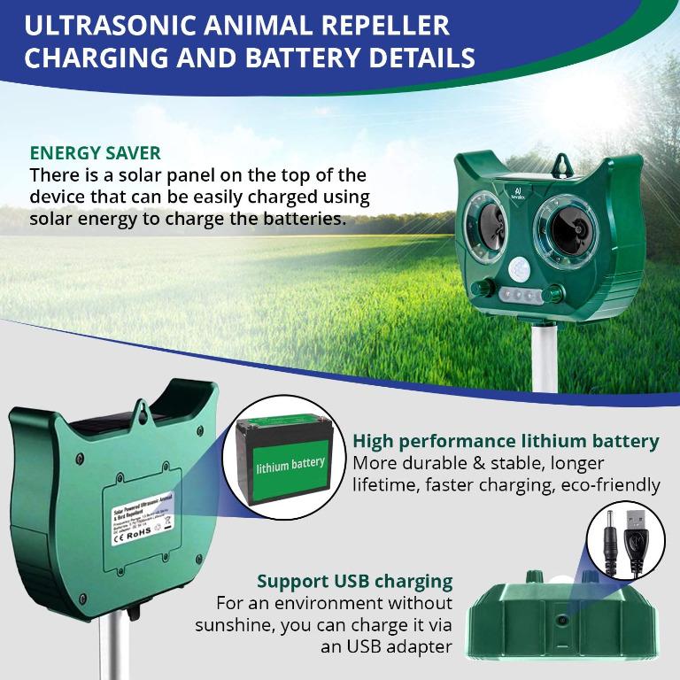 Nevalex Ultrasonic Animal Repeller, Solar Powered Waterproof with Sound