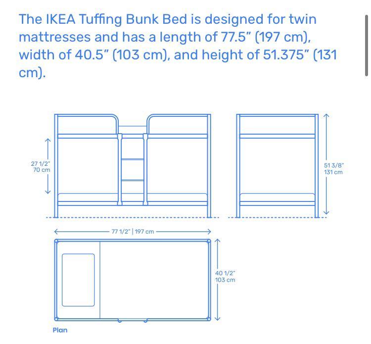 Selling IKEA TUFFING Bunk bed frame 90x200 cm with free mattress