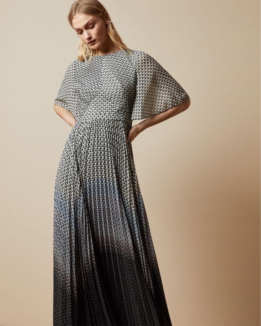 Ted Baker Black Trishna Pleat Detail Maxi Dress (preorder), 女裝, 連身裙\u0026 套裝,  傳統服飾- Carousell