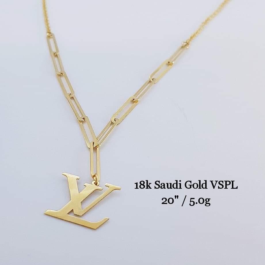 18K Saudi Gold Paper Clip Chain with LV Pendant Necklace, Women's Fashion,  Jewelry & Organizers, Necklaces on Carousell