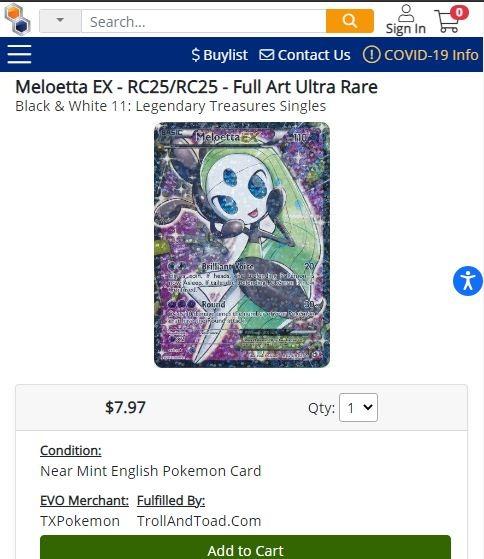 Pokémon TCG - Meloetta EX RC25/RC25 - Full Art Ultra Rare - Legendary  Treasures