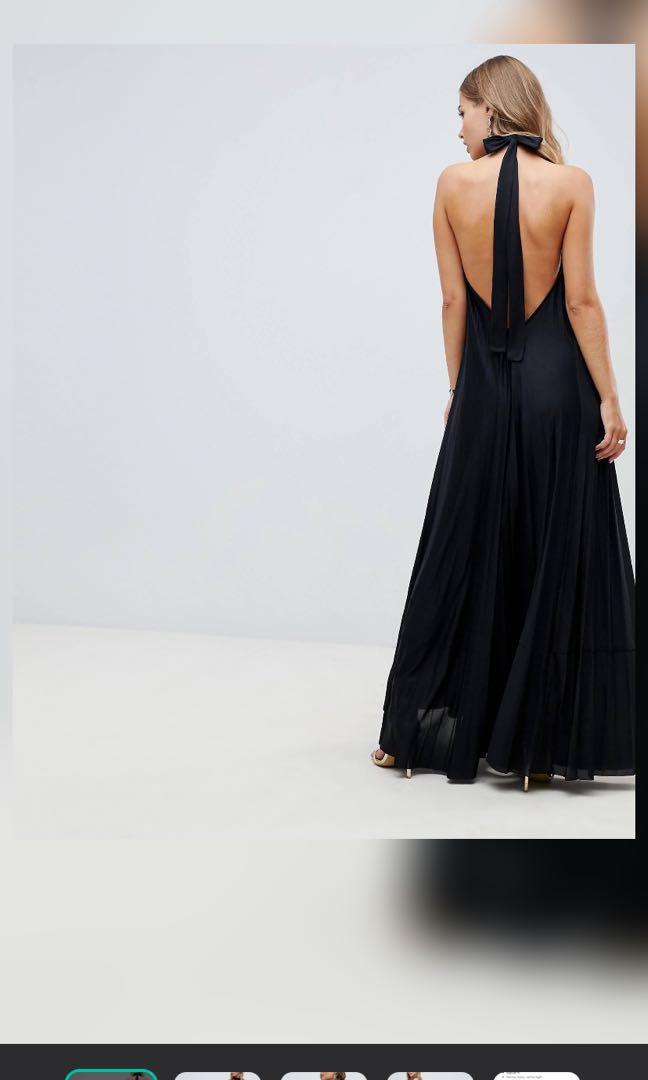 Asos design vanessa backless hot sale halter pleated maxi dress