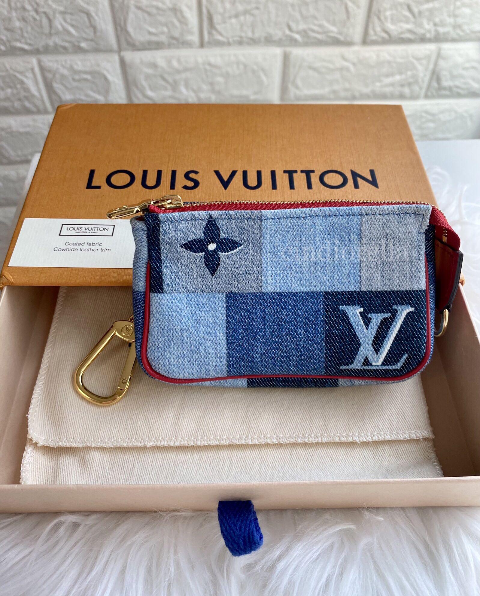 LOUIS VUITTON Louis Vuitton Micro Pochette Accessoire Coin Case Purse Key  Ring Monogram Denim M68760 Red Blue Gold Hardware
