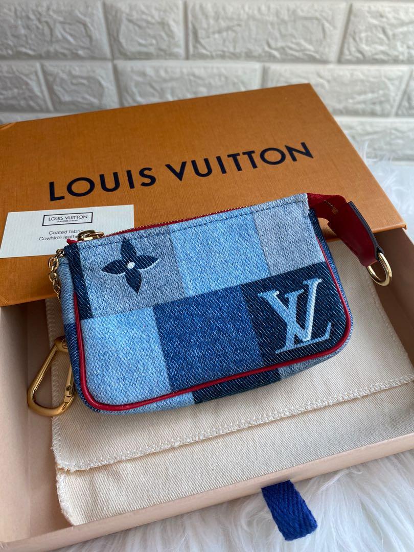 LOUIS VUITTON Louis Vuitton Micro Pochette Accessoire Coin Case Purse Key  Ring Monogram Denim M68760 Red Blue Gold Hardware