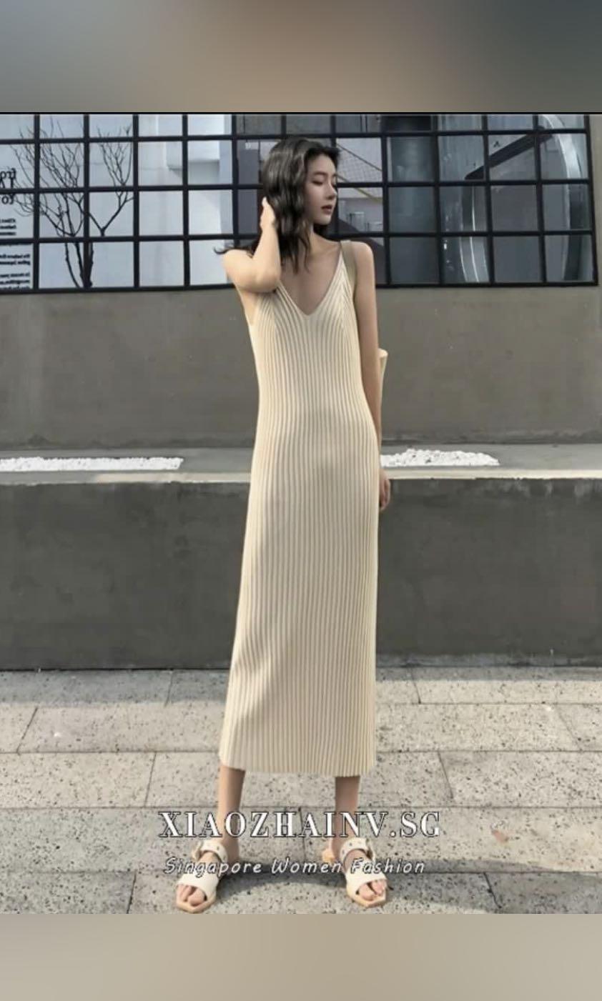 Beige knit dress, Women's Fashion, Tops 