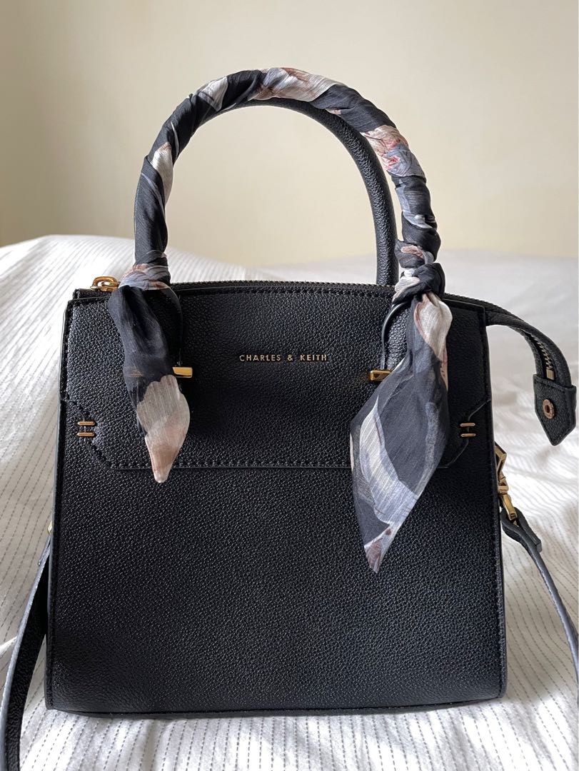 Black Scarf-Wrapped Top Handle Bag - CHARLES & KEITH US