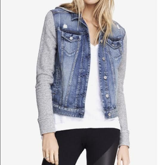 Jean jacket with gray sleeves clearance