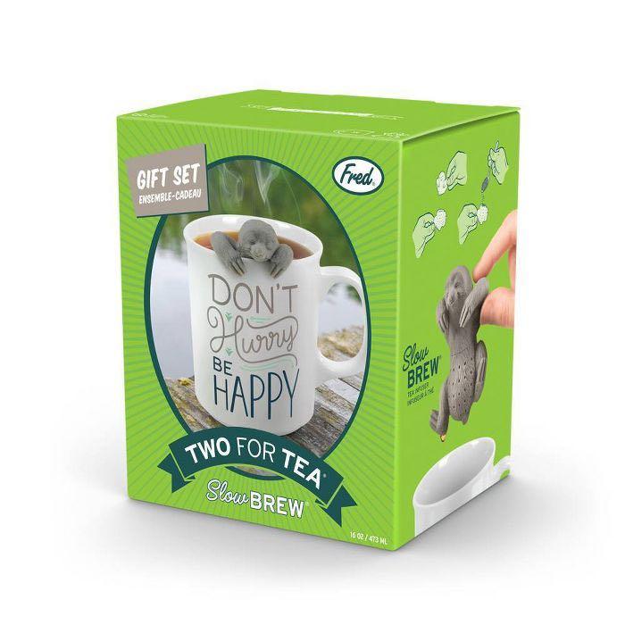 (w/ Silicone Tea Bag!) Fred & Friends "Don't Hurry Be Happy" Sloth Print Tea Mug (Category: Coffee & Tea Tableware) located in Cagayan de Oro. Submitted by goodiemarketph (Listing ID 1083453773, Image 1). Description: Originally $15 dollars without tax and ship! 💕 SPECIFICATIONS: ☑️ Number of Pieces - 2 ☑️ Piece 1: Cup: 4.5 Inches (W) x 4 Inches (H), Capacity 12 Ounces ☑️ Piece 2: Saucer: 1.5 Inches (W) x 3.5 Inches (H), Capacity 1 Ounces.