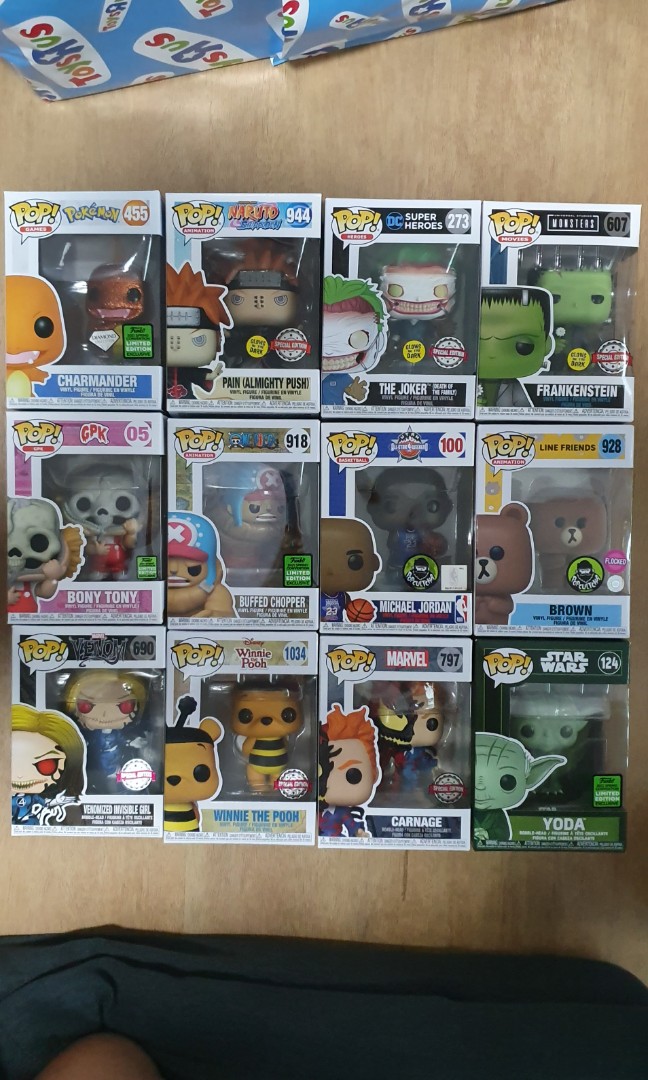 Funko pop- venomized invisible girl, winnie the pooh, carnage, yoda ...