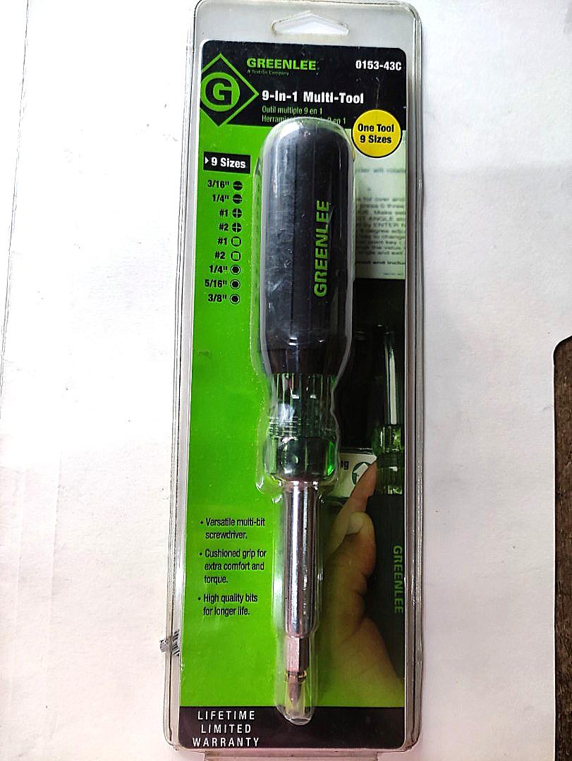 Greenlee 9 in 1 multi tool (Category: Construction Tools & Equipment) located in Caloocan City. Submitted by dianethriftstore (Listing ID 1083536403, Image 2). Description: INCLUDES: • (1) #1 Phillips • (1) #2 Phillips • (1) #1 Square Recess • (1) #2 Square Recess • (1) 3/16" Flat Tip • (1) 1/4" Flat Tip • (1) 1/4" Socket • (1) 5/16" Socket • (1) 3/8" Socket SPECIFICATIONS: • 5 Digit UPC: 13490 • Length: 8".