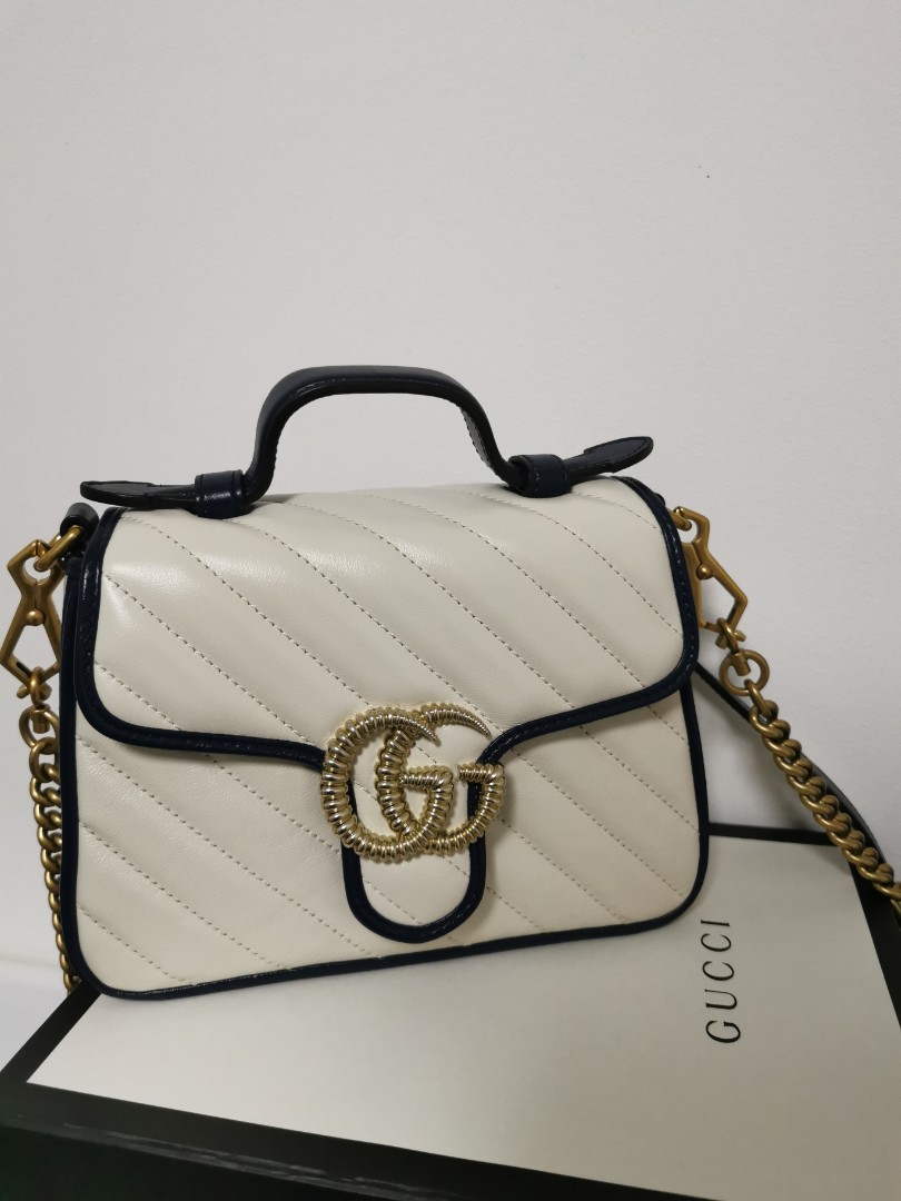 Gucci Marmont Mini Top Handle White Blue Luxury Bags Wallets