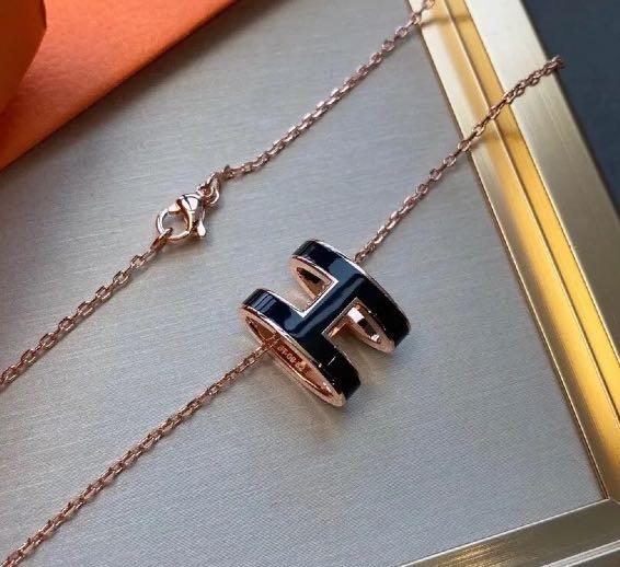 Hermès Pop H Pink Enamel Gold Tone Pendant Necklace Hermes | TLC