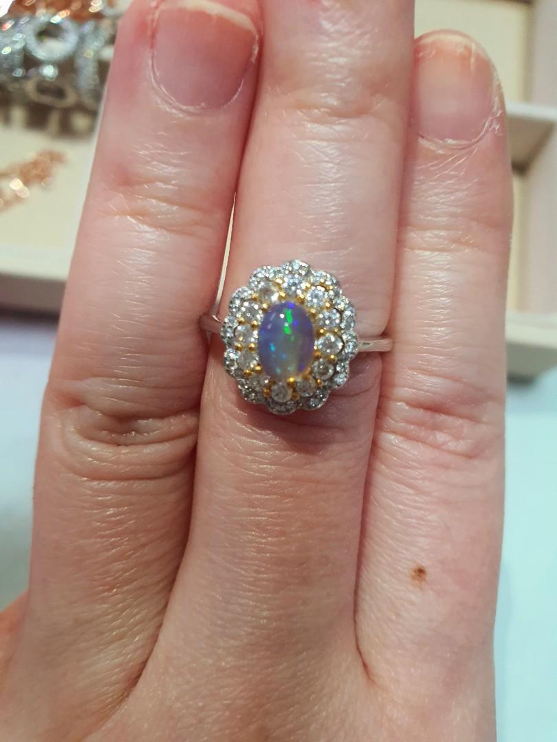 Flash Deal High Quality White Opal Ring adjustable pure S925