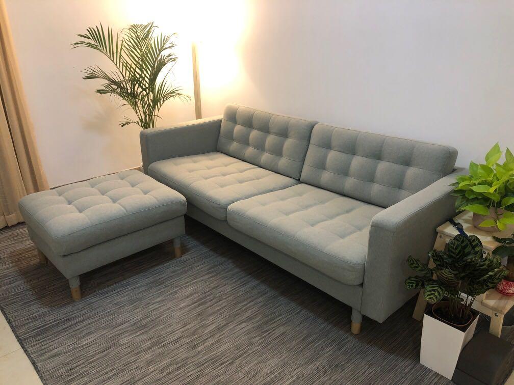IKEA LIGHT GREEN SOFA 3seater w foot stool, Furniture & Home Living