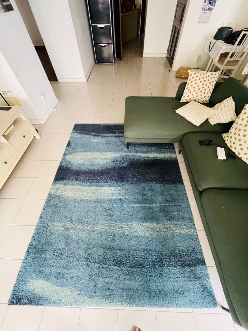 IKEA Sonderod Blue High Pile Rug in excellent condition, Furniture & Home Living, Home Decor
