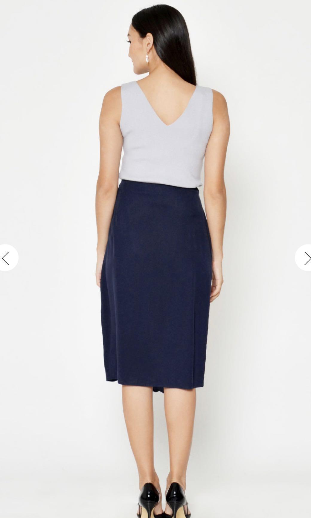 Love & Bravery DREZEL TENCEL BUCKLE DRAPE MIDI SKIRT NAVY XS (Category: Sleeveless) located in Singapore. Submitted by lynly_ (Listing ID 1083559424, Image 3). Description: .