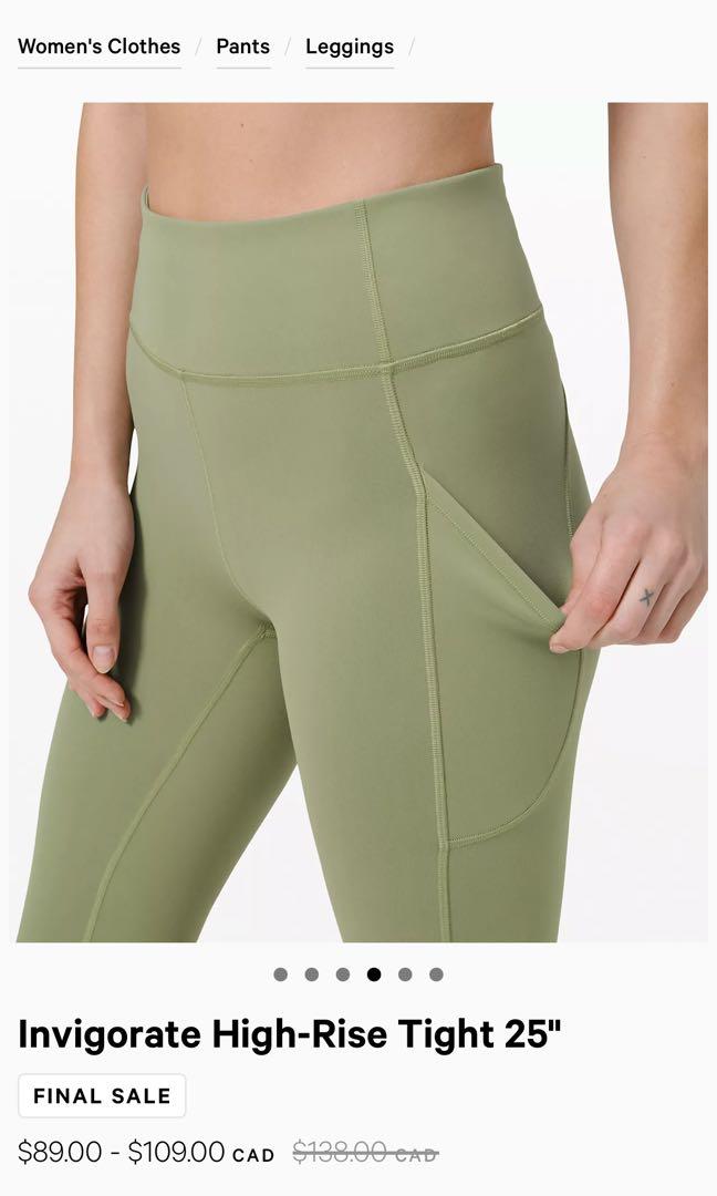 Lululemon Invigorate Tights 25 in Willow Green Size 2