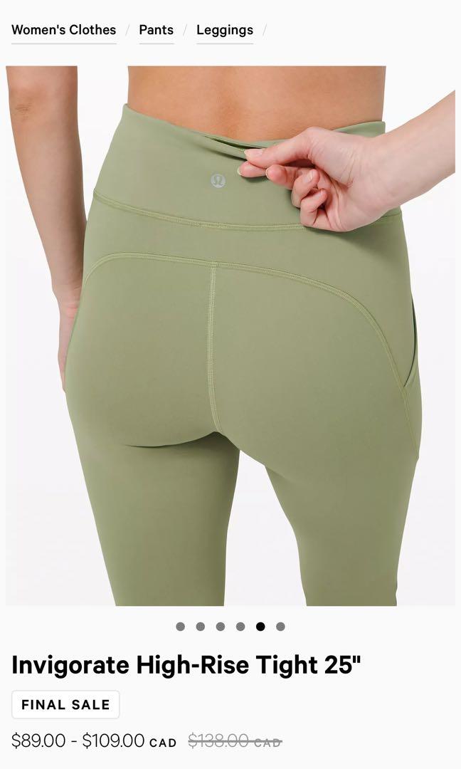 Lululemon Invigorate Tights 25 in Willow Green Size 2